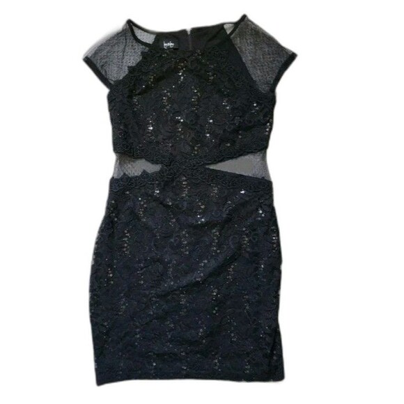 By & By Dresses & Skirts - By & By Black Sequin Lace Mini Dress Sheer Mesh Cutout Bodycon Sz 13 EUC